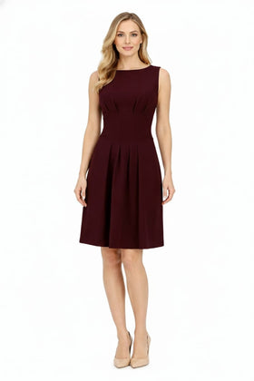 Taylor 9230M Sleeveless Boat Neck Pleated Stretch Crepe A-Line Dress