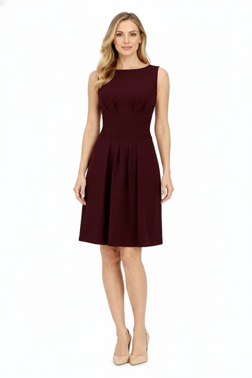 Taylor 9230M Sleeveless Boat Neck Pleated Stretch Crepe A-Line Dress