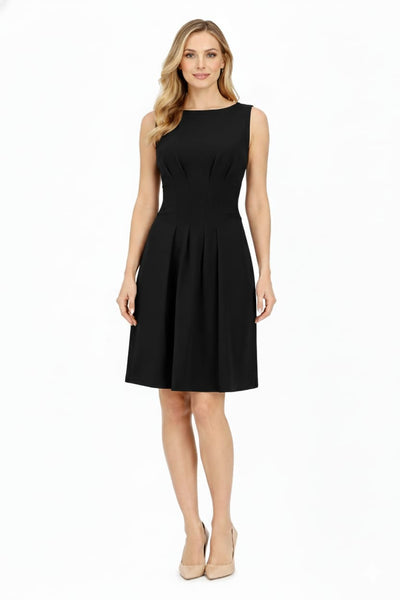 Taylor 9230M Sleeveless Boat Neck Pleated Stretch Crepe A-Line Dress