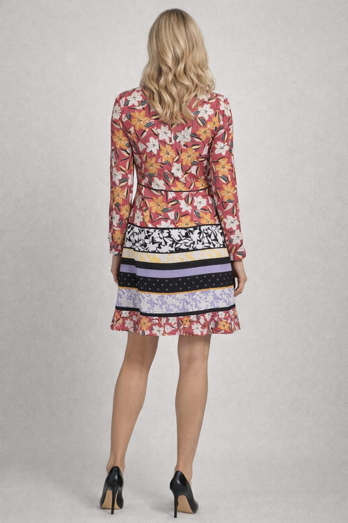 Taylor 1317M Floral Print Long Sleeve Split V-Neck Dress