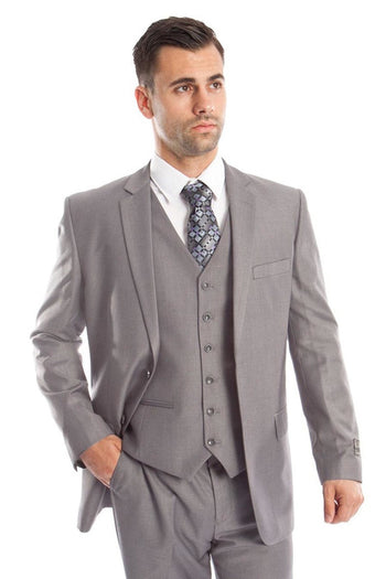 Traje de boda y negocios para hombre, de dos botones y color liso, en gris claro