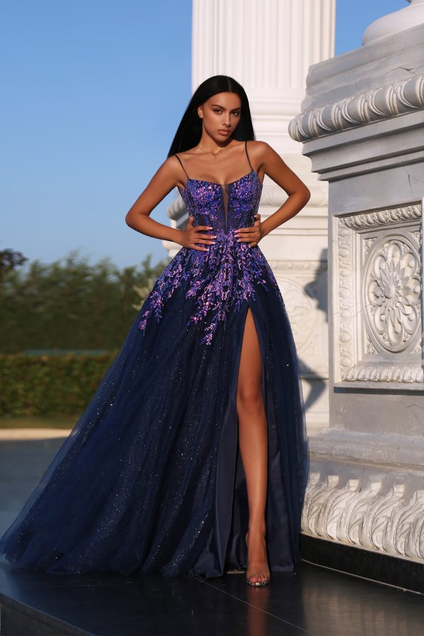 Tina Holly TE216B Prom Ball A-Line Spaghetti Strap Satin Tulle Dress