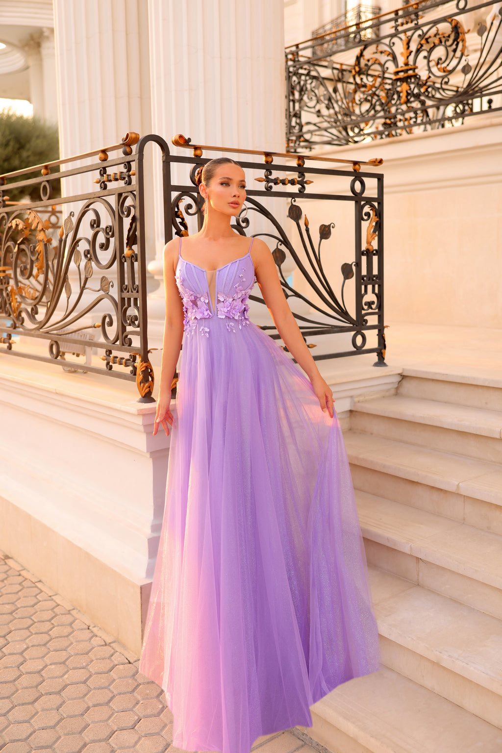 Tina Holly TE218 Prom Ball A-Line Spaghetti Strap 3D Lace Tulle Dress
