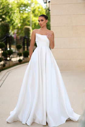 Tina Holly TE302 Wedding A-Line Strapless Sweetheart Pleated Mikado Dress