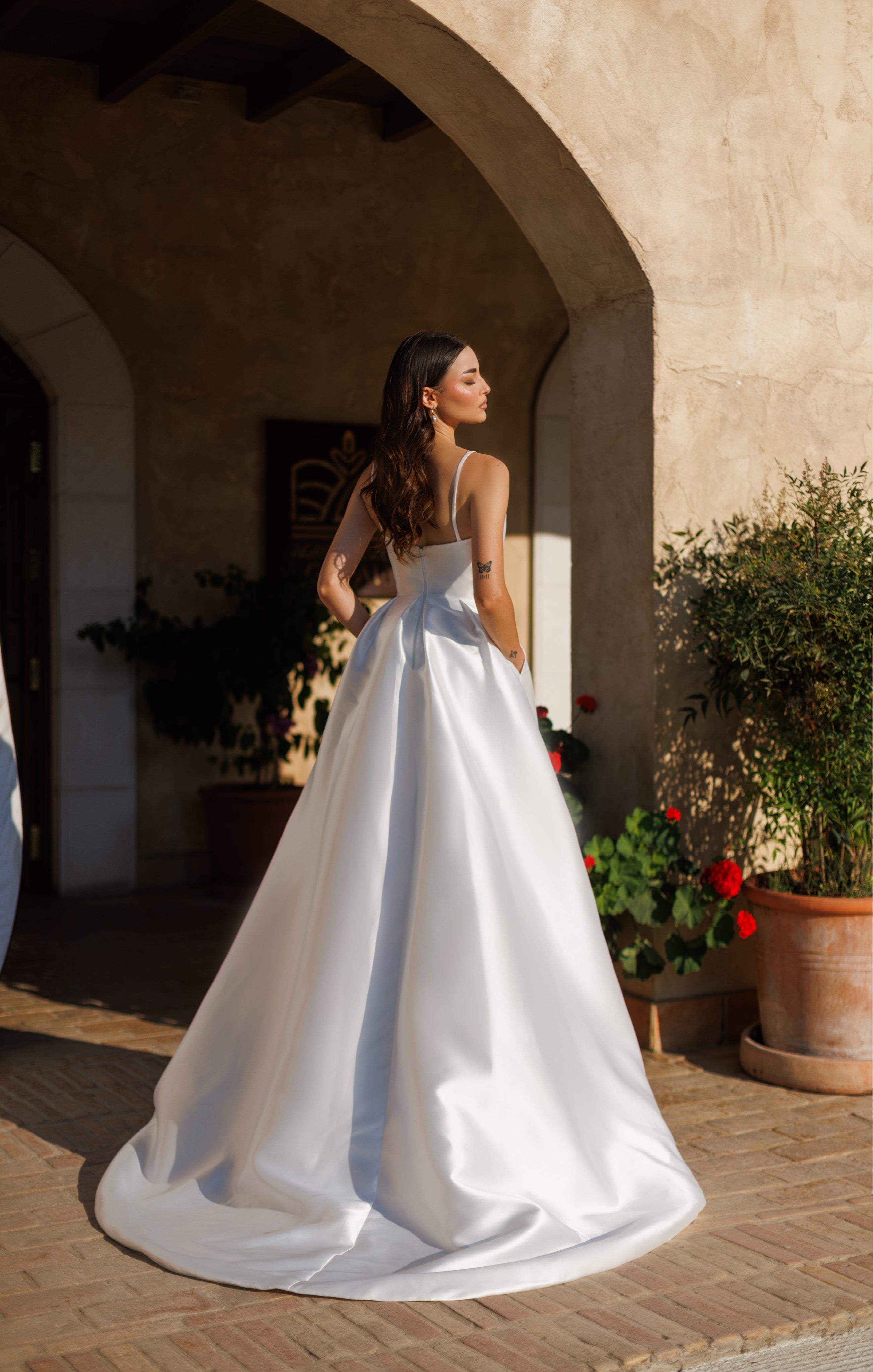 Tina Holly TE305 Wedding A-Line Spaghetti Strap High Slit Satin Dress