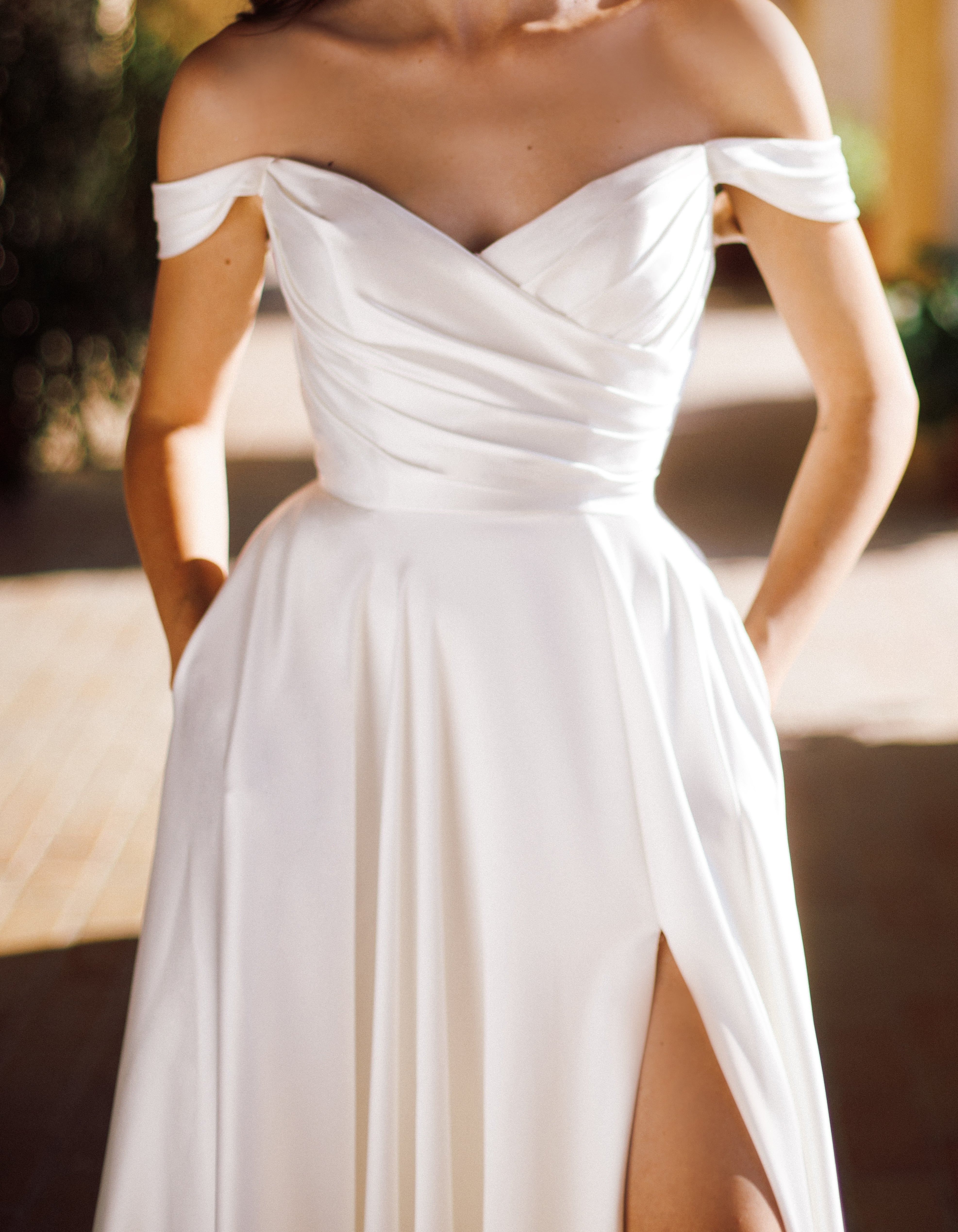 Tina Holly TE565 Wedding A-Line Off-Shoulder Sweetheart Satin Lace Dress