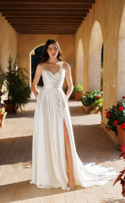 Tina Holly TE565 Wedding A-Line Off-Shoulder Sweetheart Satin Lace Dress