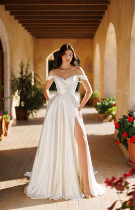 Tina Holly TE565 Wedding A-Line Off-Shoulder Sweetheart Satin Lace Dress
