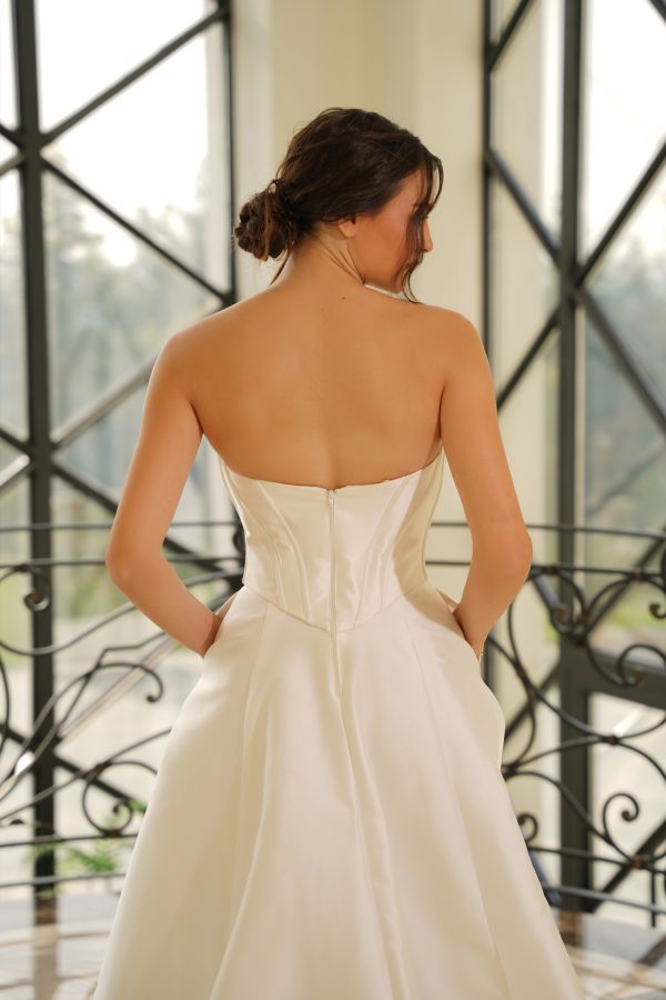 Strapless Corset A-Line Gown Wedding Dress with Pockets and Train Satin Gown by Tina Holly TE704