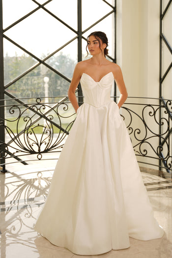 Strapless Corset A-Line Gown Wedding Dress with Pockets and Train Satin Gown by Tina Holly TE704
