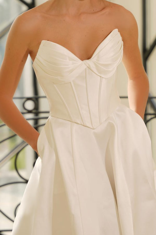 Strapless Corset A-Line Gown Wedding Dress with Pockets and Train Satin Gown by Tina Holly TE704