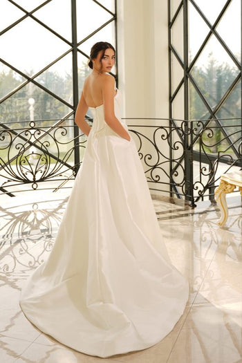 Strapless Corset A-Line Gown Wedding Dress with Pockets and Train Satin Gown by Tina Holly TE704