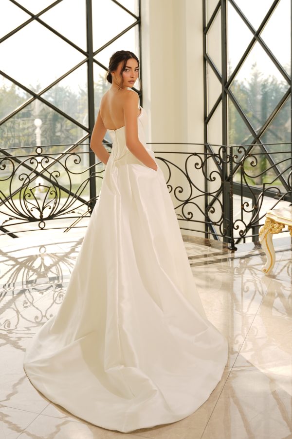 Strapless Corset A-Line Gown Wedding Dress with Pockets and Train Satin Gown by Tina Holly TE704