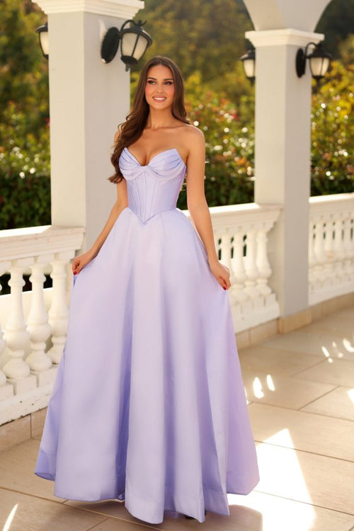 Strapless Sweetheart Corset A-Line Gown Pleated Bustier Satin Prom Dress by Tina Holly TE704P