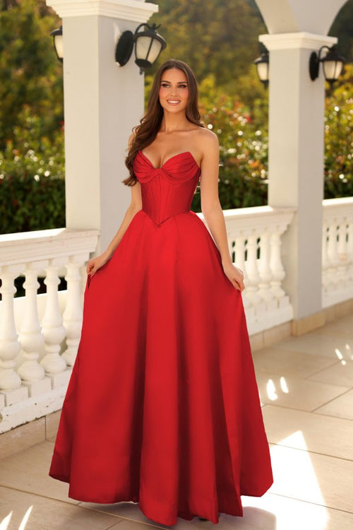 Strapless Sweetheart Corset A-Line Gown Pleated Bustier Satin Prom Dress by Tina Holly TE704P