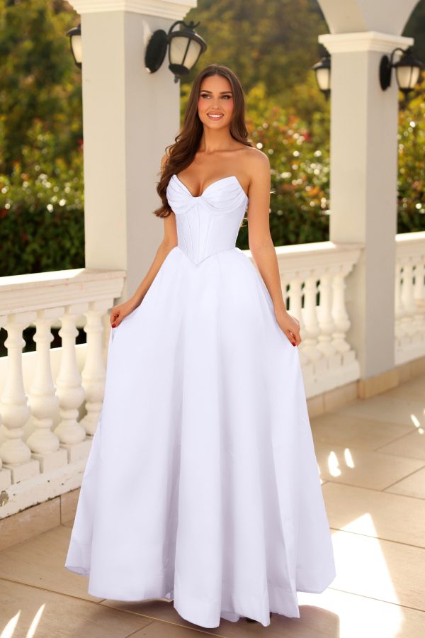 Strapless Sweetheart Corset A-Line Gown Pleated Bustier Satin Prom Dress by Tina Holly TE704P