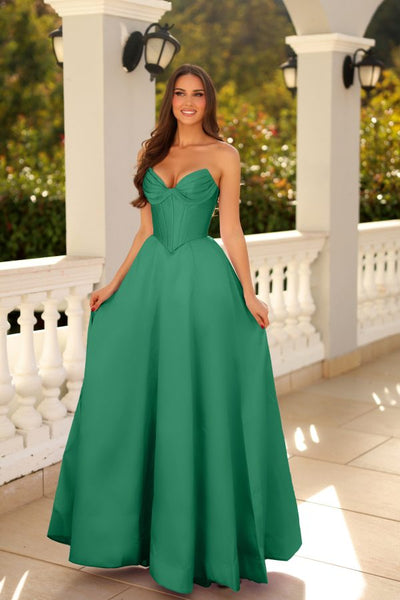 Strapless Sweetheart Corset A-Line Gown Pleated Bustier Satin Prom Dress by Tina Holly TE704P