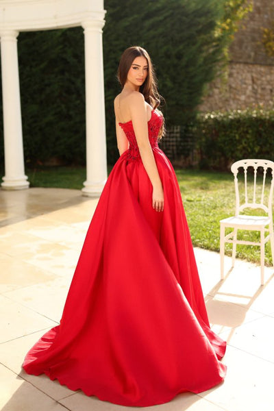 Strapless Sequin Corset A-Line Satin Prom Dress with Slit Formal Evening Gown by Tina Holly TE706