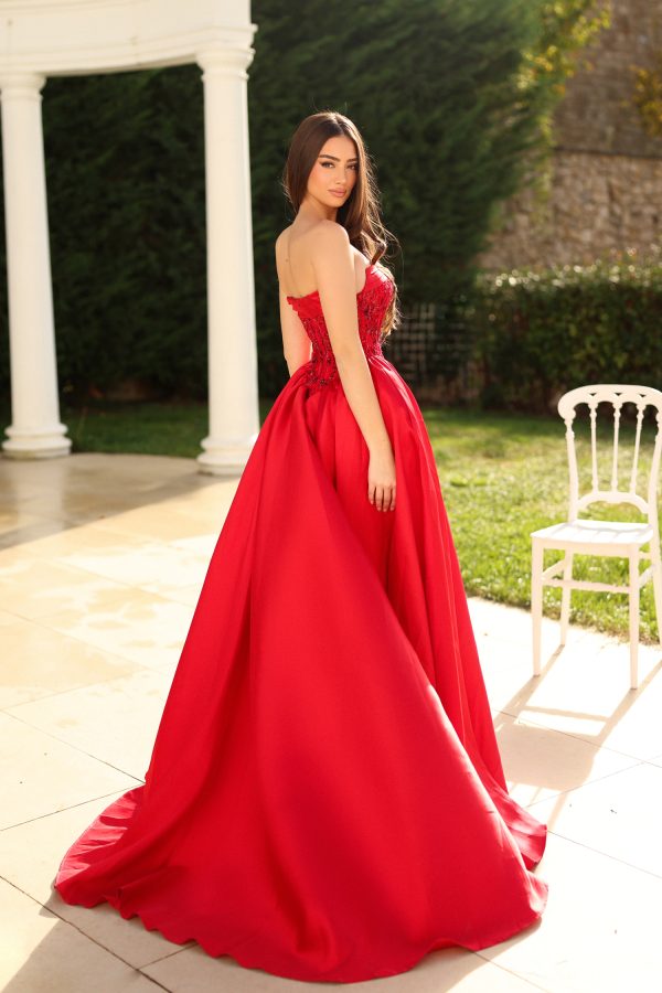 Strapless Sequin Corset A-Line Satin Prom Dress with Slit Formal Evening Gown by Tina Holly TE706