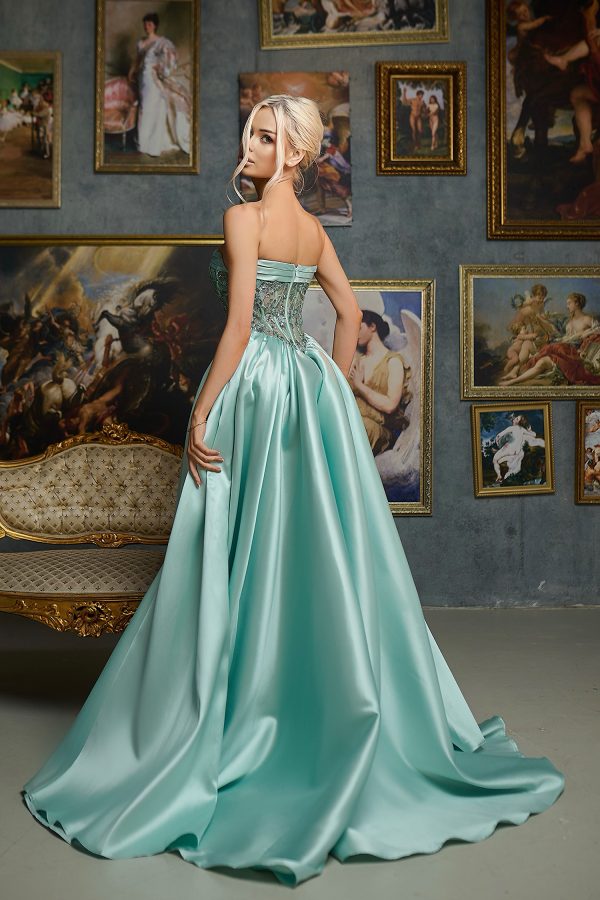Strapless Sequin Corset A-Line Satin Prom Dress with Slit Formal Evening Gown by Tina Holly TE706