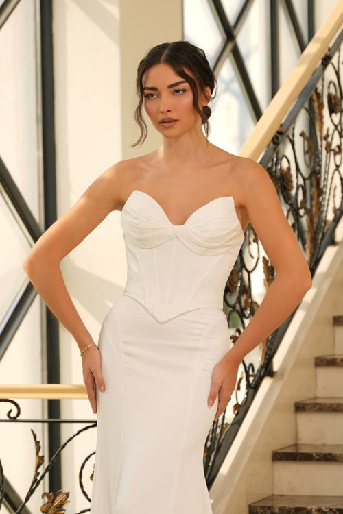 Strapless Sweetheart Corset Mermaid Wedding Dress with Sweep Train Bridal Gown by Tina Holly TE709