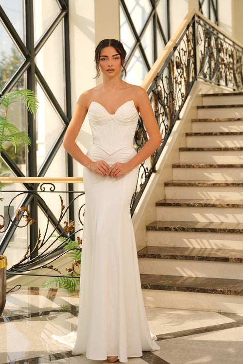 Strapless Sweetheart Corset Mermaid Wedding Dress with Sweep Train Bridal Gown by Tina Holly TE709