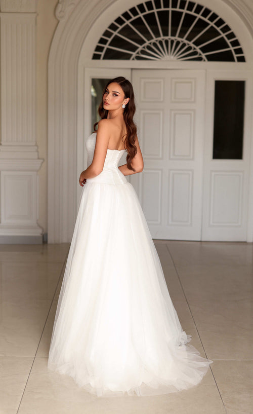 Strapless Corset Bodice Wedding Dress Drop Waist Tulle Bridal Gown with Train by Tina Holly TE710