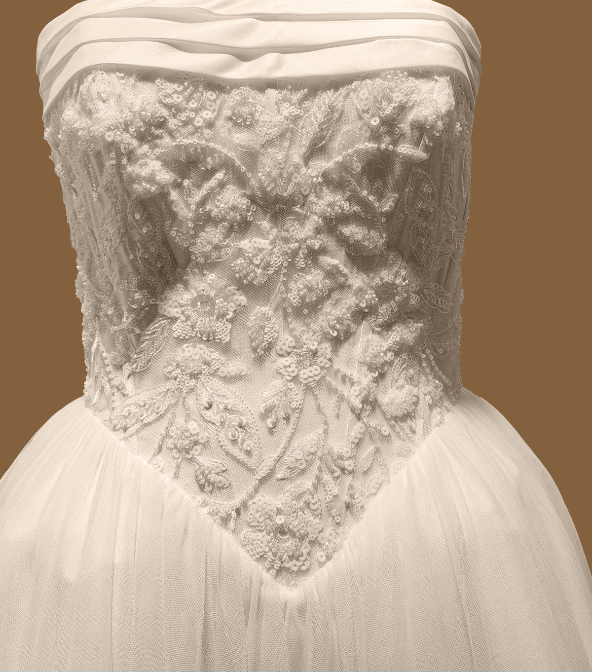Off-White Strapless Corset A-Line Wedding Dress with Pockets and Sweep Train by Tina Holly TE713
