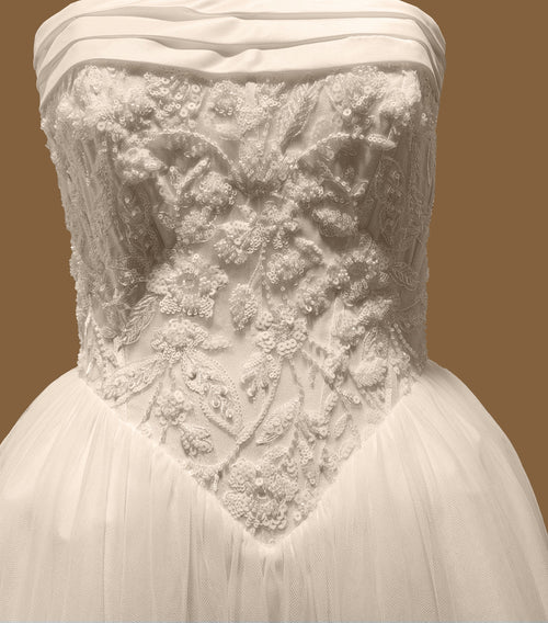 Off-White Strapless Corset A-Line Wedding Dress with Pockets and Sweep Train by Tina Holly TE713