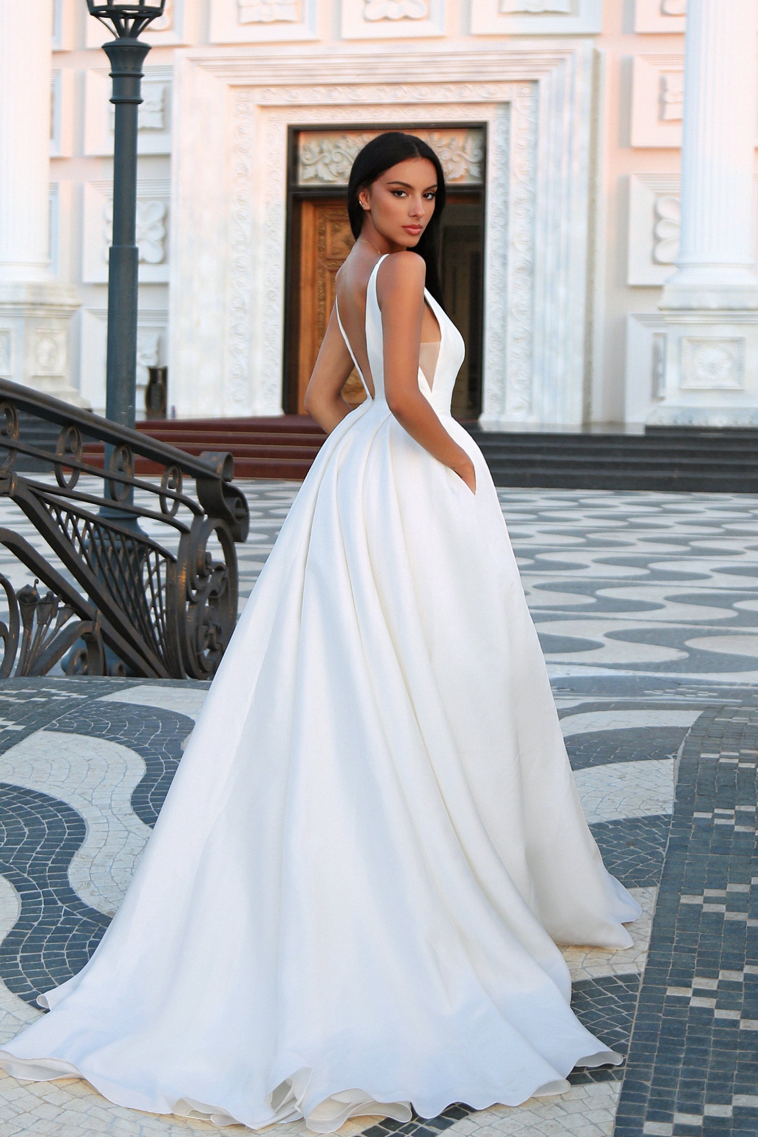 Tina Holly TF002 Wedding A-Line Spaghetti Strap High Slit Mikado Dress
