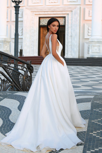 Tina Holly TF002 Wedding A-Line Spaghetti Strap High Slit Mikado Dress