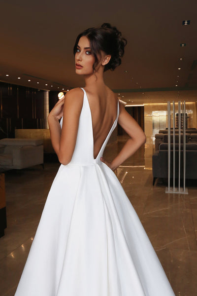 Tina Holly TF002 Wedding A-Line Spaghetti Strap High Slit Mikado Dress