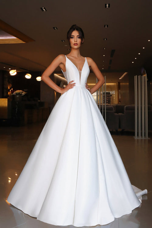 Tina Holly TF002 Wedding A-Line Spaghetti Strap High Slit Mikado Dress