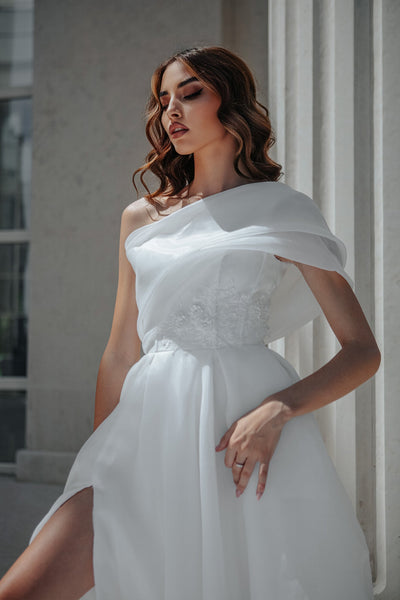 Tina Holly TK012W Wedding A-Line Off-Shoulder High Slit Organza Dress