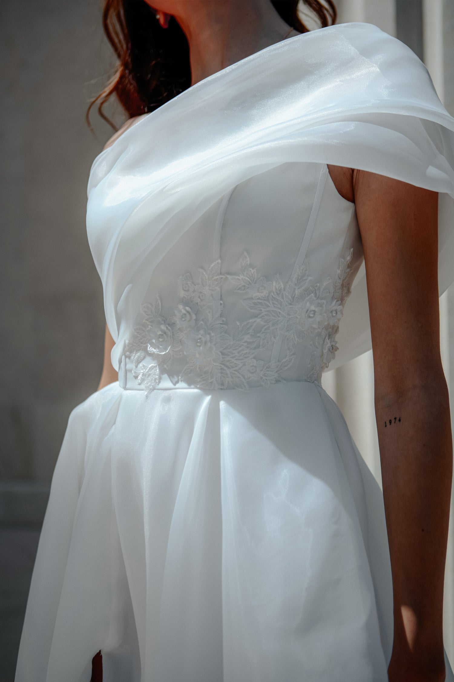 Tina Holly TK012W Wedding A-Line Off-Shoulder High Slit Organza Dress
