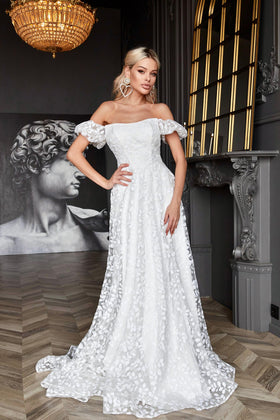 Tina Holly TK023W Wedding Prom A-Line Off-Shoulder Structured Sequin Dress
