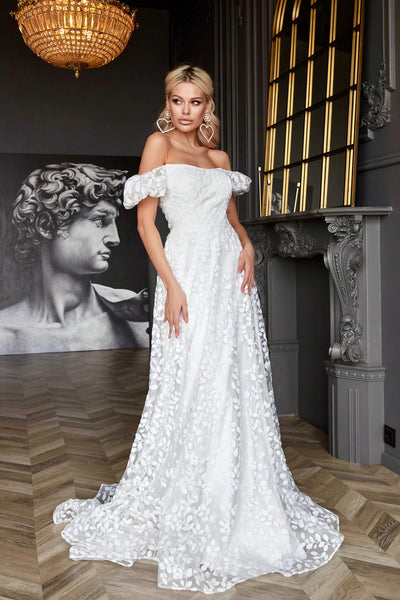 Tina Holly TK023W Wedding Prom A-Line Off-Shoulder Structured Sequin Dress