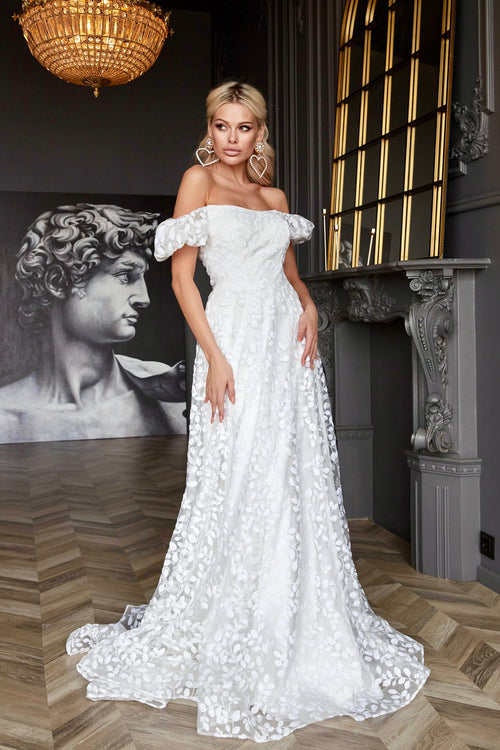 Tina Holly TK023W Wedding Prom A-Line Off-Shoulder Structured Sequin Dress