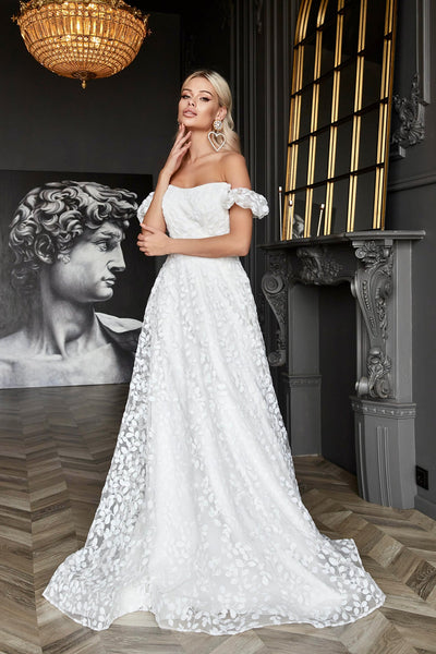 Tina Holly TK023W Wedding Prom A-Line Off-Shoulder Structured Sequin Dress