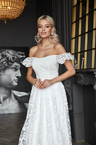 Tina Holly TK023W Wedding Prom A-Line Off-Shoulder Structured Sequin Dress