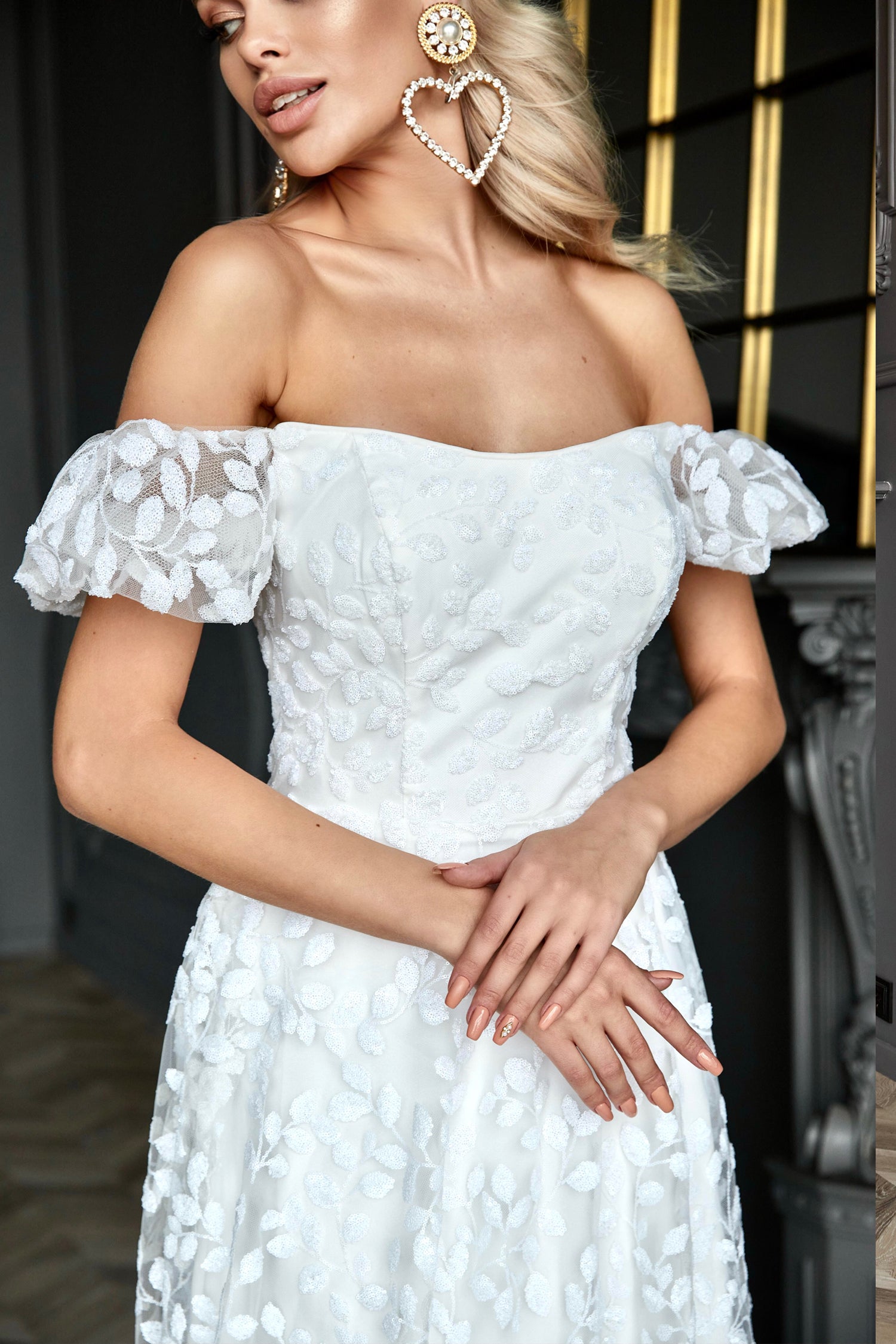 Tina Holly TK023W Wedding Prom A-Line Off-Shoulder Structured Sequin Dress