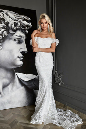 Tina Holly TK024W Wedding Mermaid Off-Shoulder Evening Sequin Dress