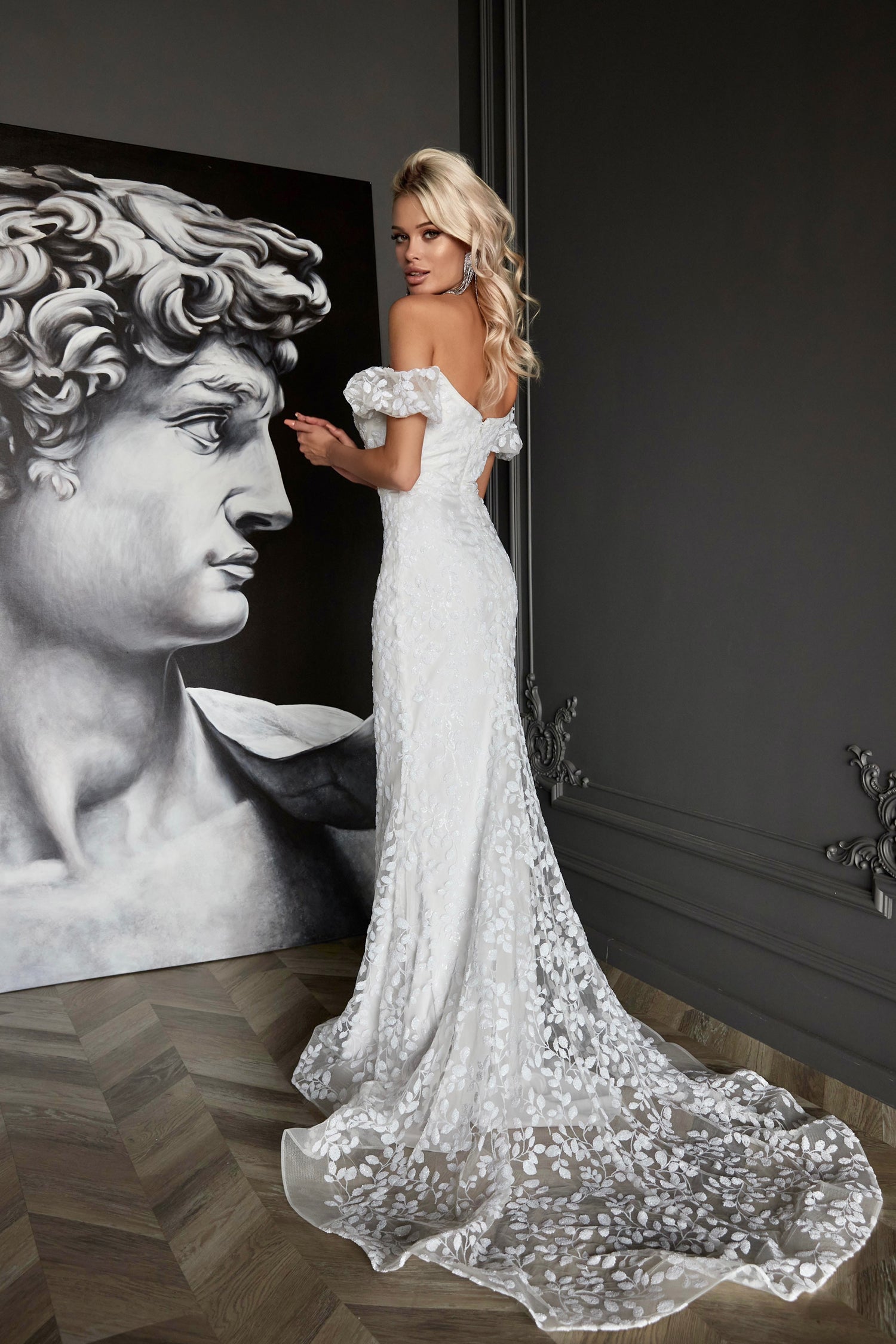 Tina Holly TK024W Wedding Mermaid Off-Shoulder Evening Sequin Dress