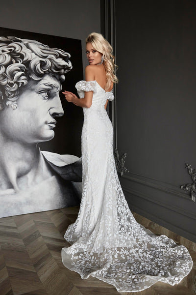 Tina Holly TK024W Wedding Mermaid Off-Shoulder Evening Sequin Dress