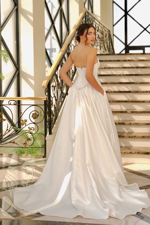 Strapless Corset Wedding Dress Satin A-Line Bridal Gown with Slit & Pockets by Tina Holly TK803