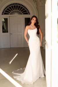 Strapless Corset Wedding Dress Mermaid Long Bridal Gown with Sweep Train by Tina Holly TK805