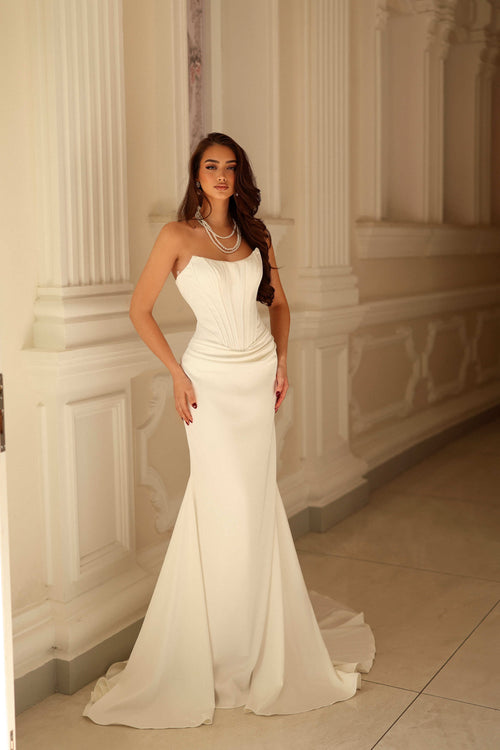 Strapless Corset Wedding Dress Mermaid Long Bridal Gown with Sweep Train by Tina Holly TK805