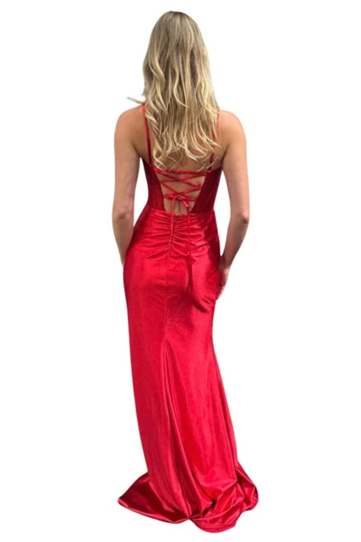 Off-White Sleeveless Bridal Gown with Sequin Corset Bodice Lace-Up Back & Slit by Trevi TL3048L