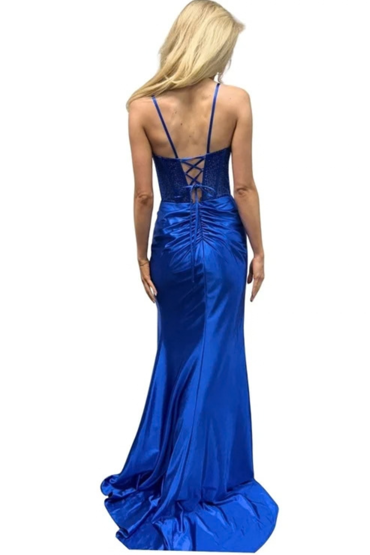 Sleeveless Beaded Corset Lace-Up Back Prom Dress with Sweep Train & Side Slit by Trevi TL3048L