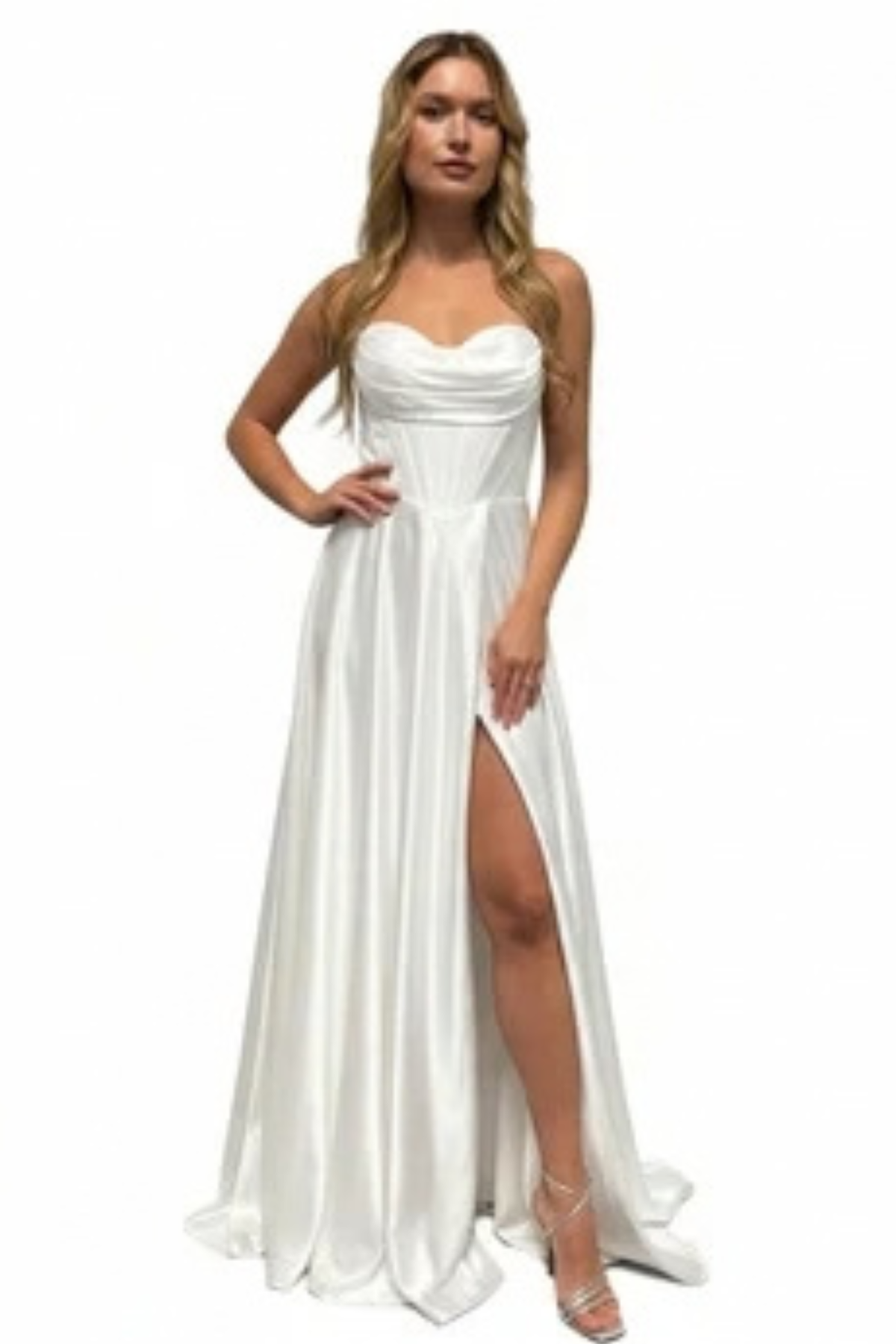 Off-White Satin Corset Wedding Dress with Sweetheart Neckline & Lace-Up Back by Trevi TL3049L